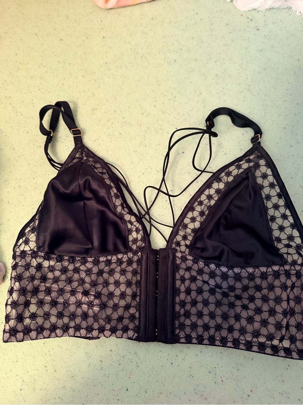 Victoria's Secret Black Lace & Satin Bralette with Floral Mesh